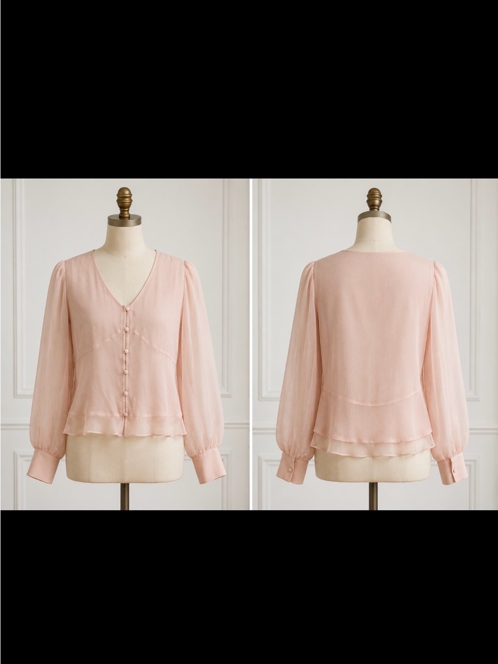Nine West Pale Pink Sheer V-Neck Button-Front Blouse